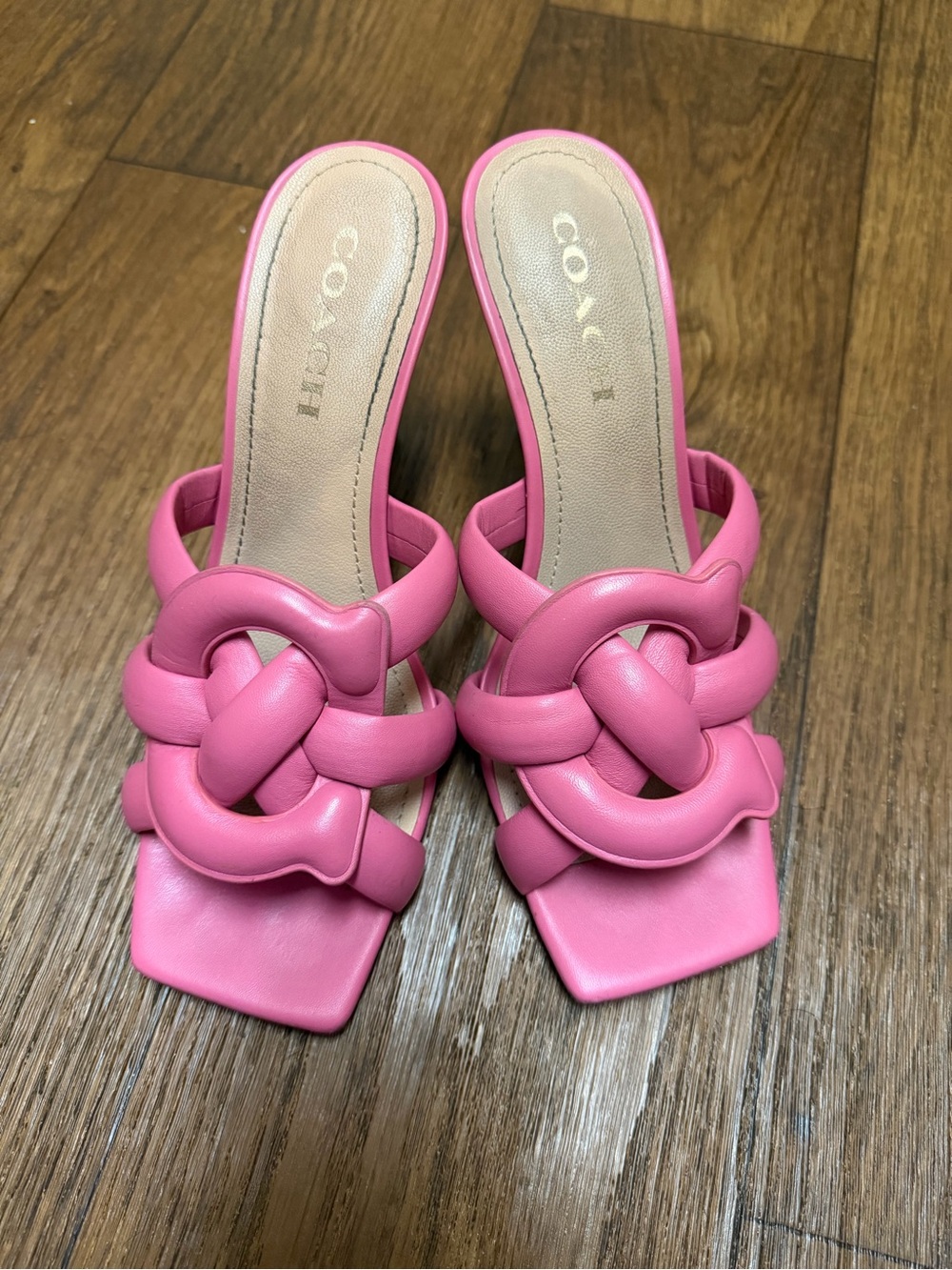 COACH Kellie Sandal Pink Braided Knot Slide Mules